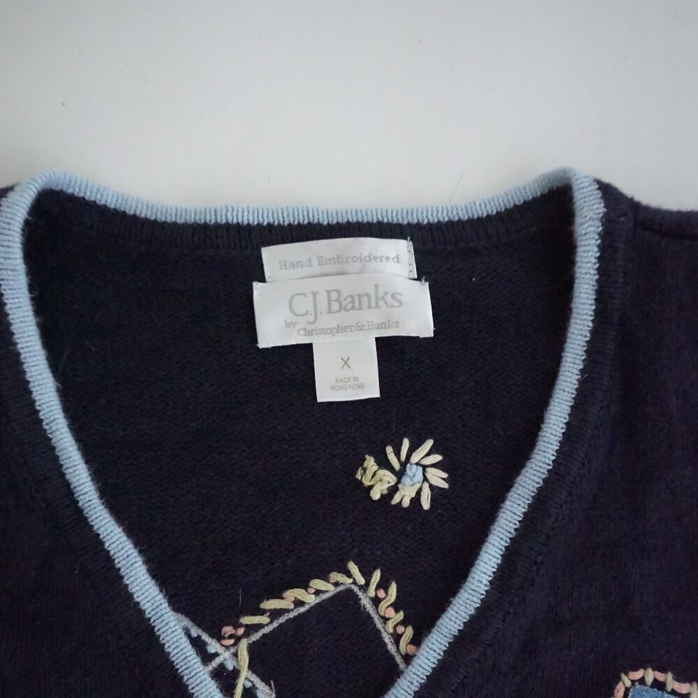 Vintage CJ Banks Navy Patch Floral Hand Embroidered Button Cardigan Sweater X - Picture 10 of 10